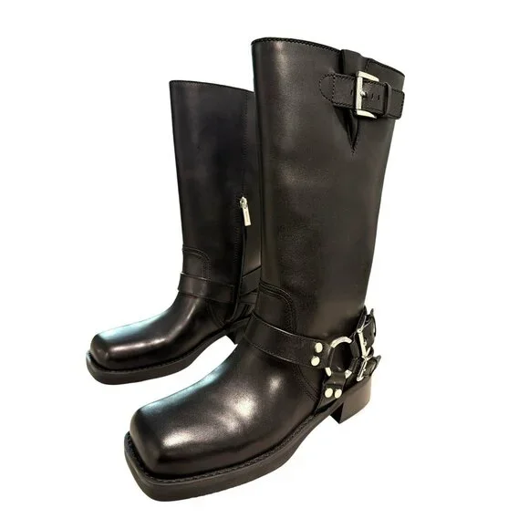 Michael Kors Crosby Black Leather Moto Boot Sz 8 New - Picture 5 of 9